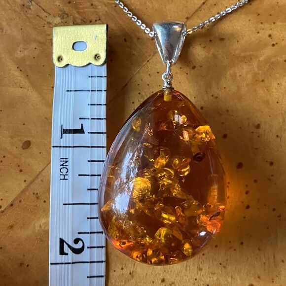 Natural Baltic Amber Sterling Silver Necklace - Picture 3 of 10